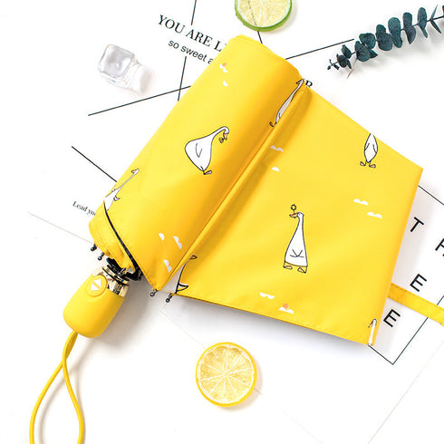 Cartoon Duck Design Automatic Umbrella Yellow Windproof UV Protect Umbrella For Women Girl Sunny And Rainy Folding Umbrellas - ROUTINE FASHION
